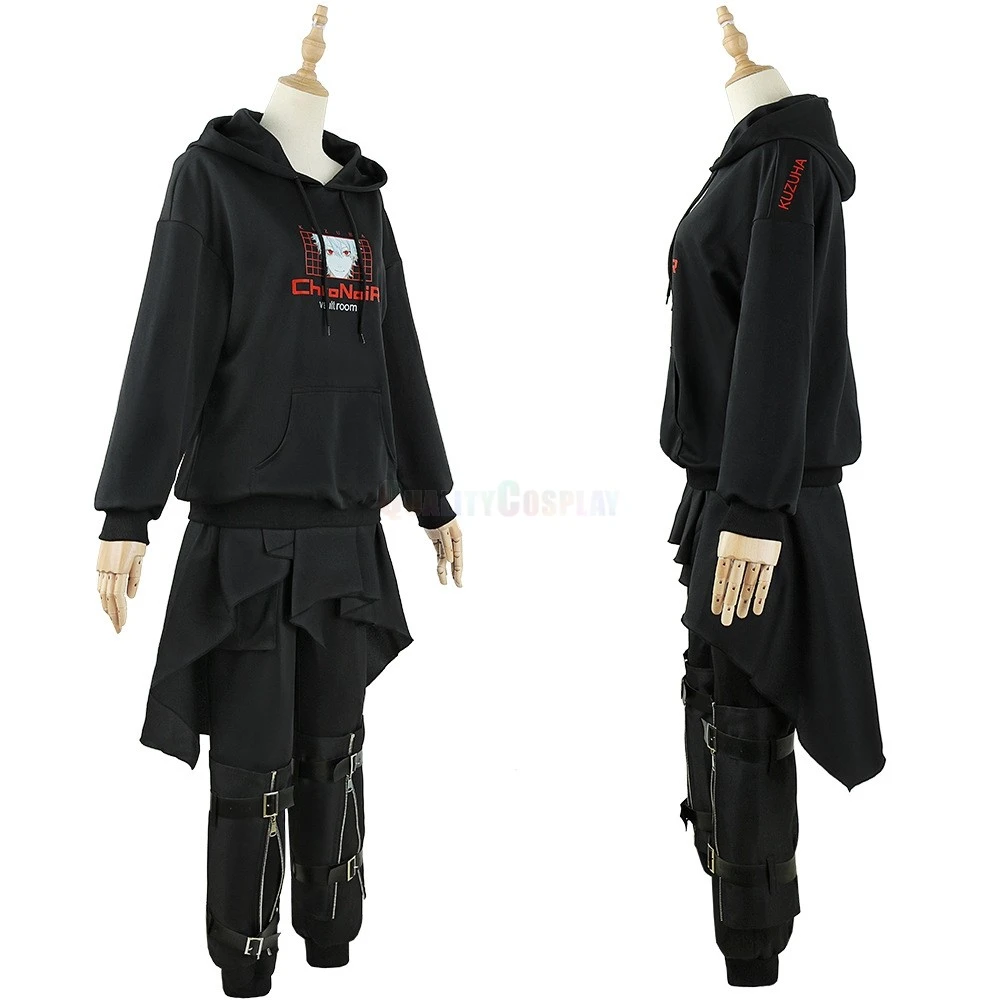 Hololive Vtuber Kuzuha Black Hoodie Cosplay Costume - Image 4